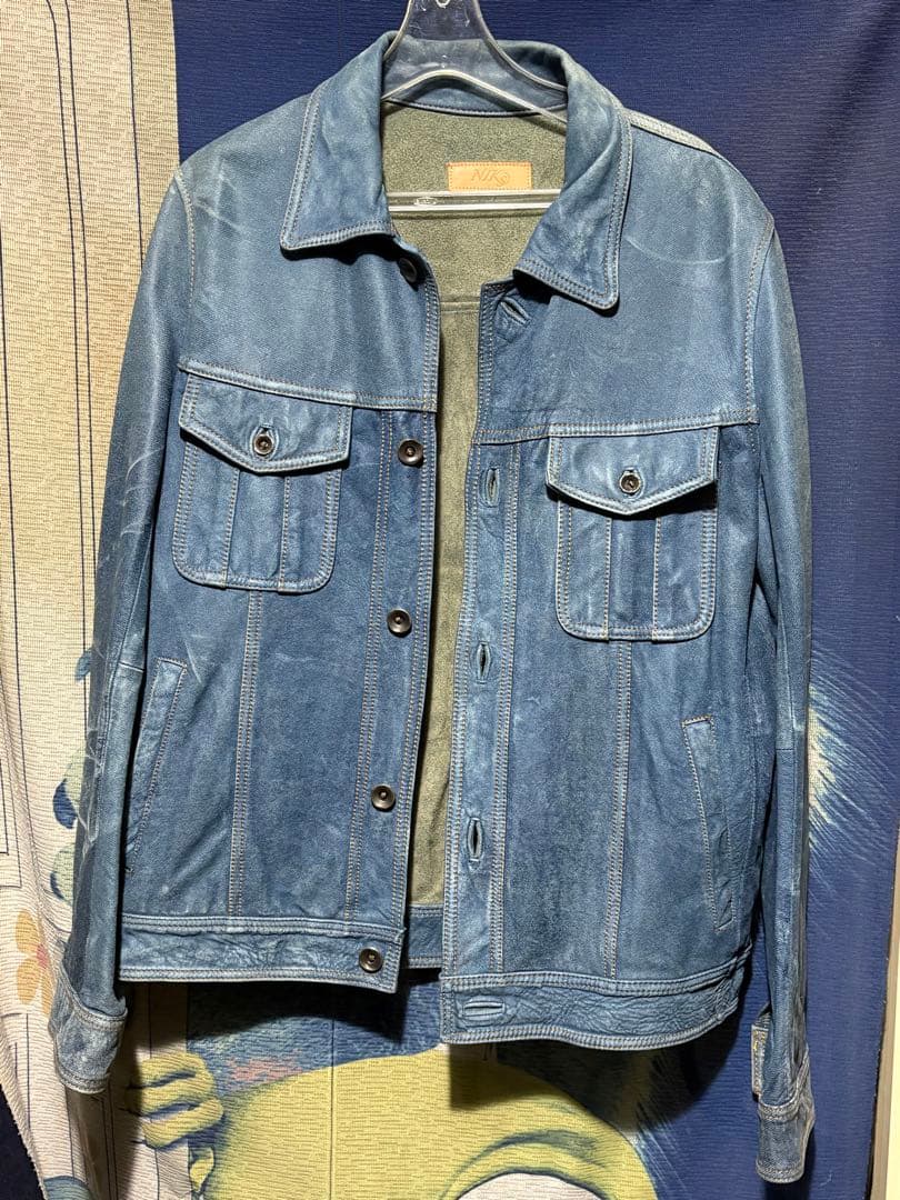 Gジャン　馬革　ホースハイド　ブルー　青レザージャケット　ライダース