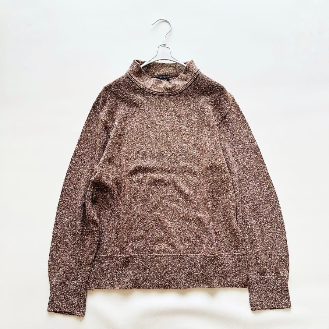 美品　45R　杢杢ニットソーのモックネックTシャツ SDL　R刺繍　ニット