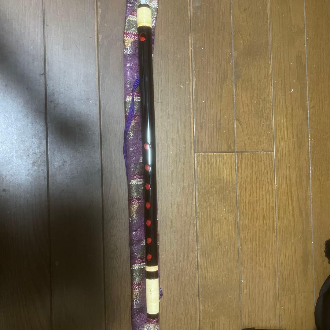 黒い篠笛 赤い点装飾