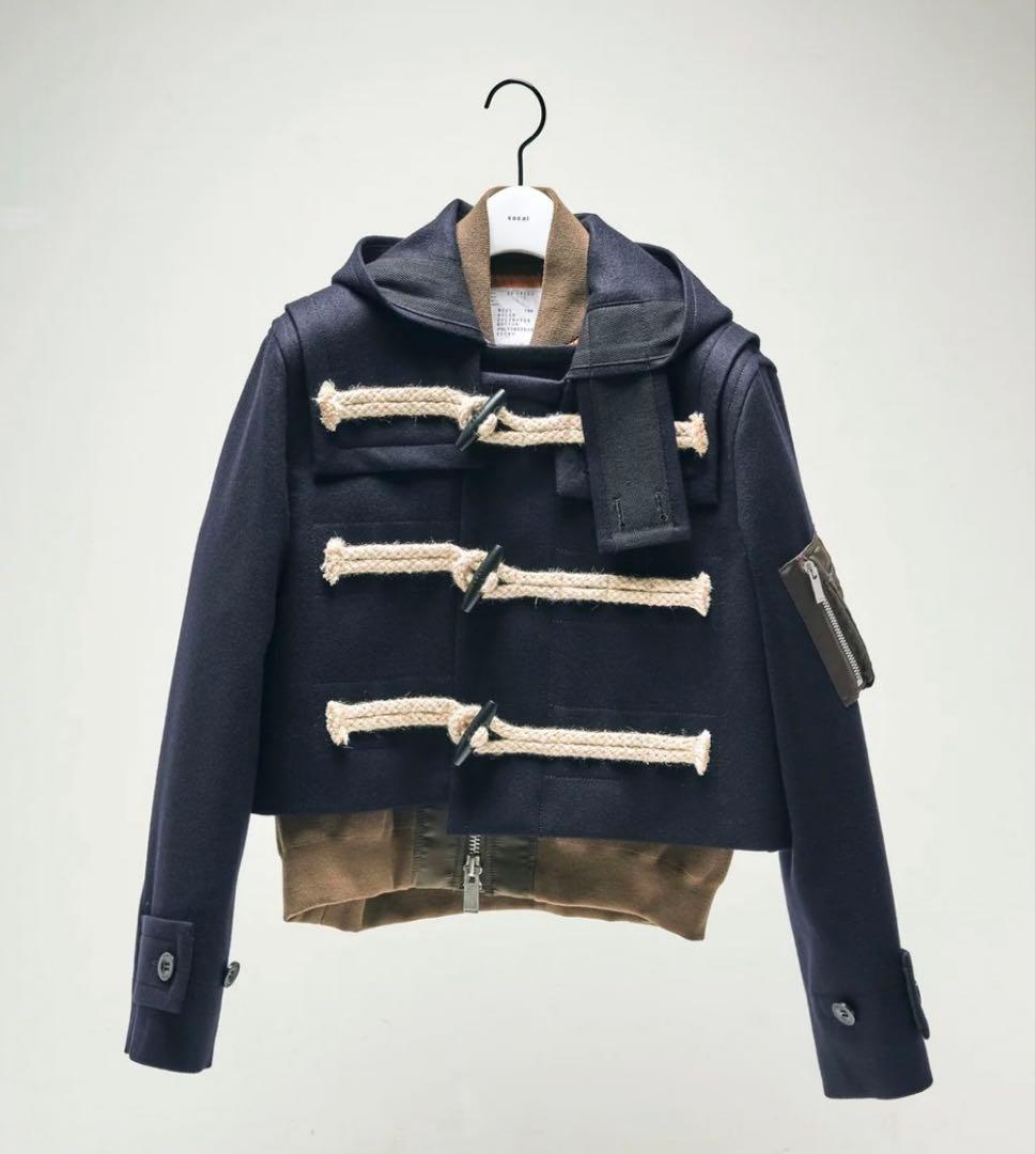 【sacai】レディース25AW メルトン ダッフルコート サイズ1 ネイビー