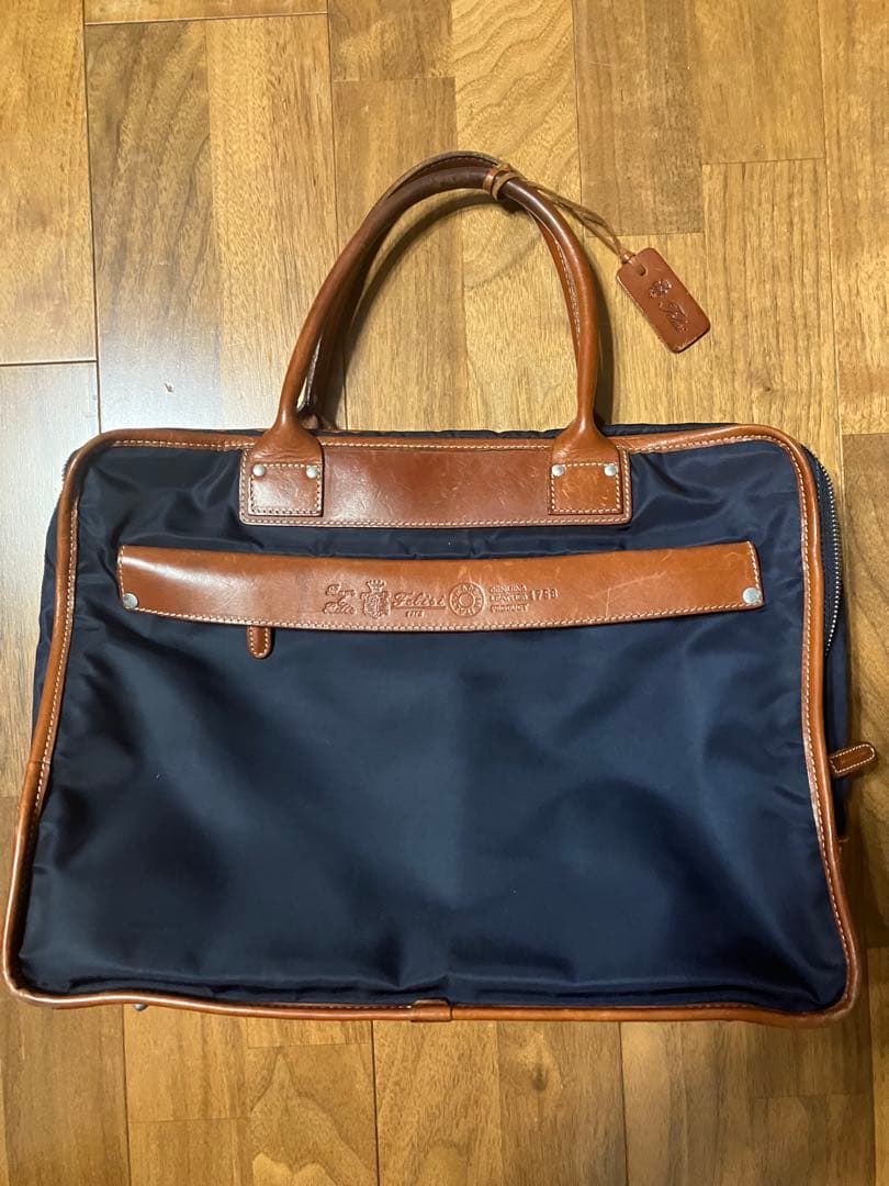 値下げ フェリージ ビジネスバック ネイビー×ライトブラウン 二層式