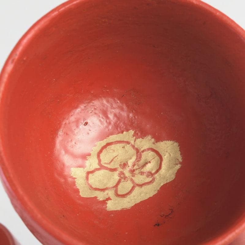 時代漆器 根來塗 梅蒔絵 盃 一對 N 9849