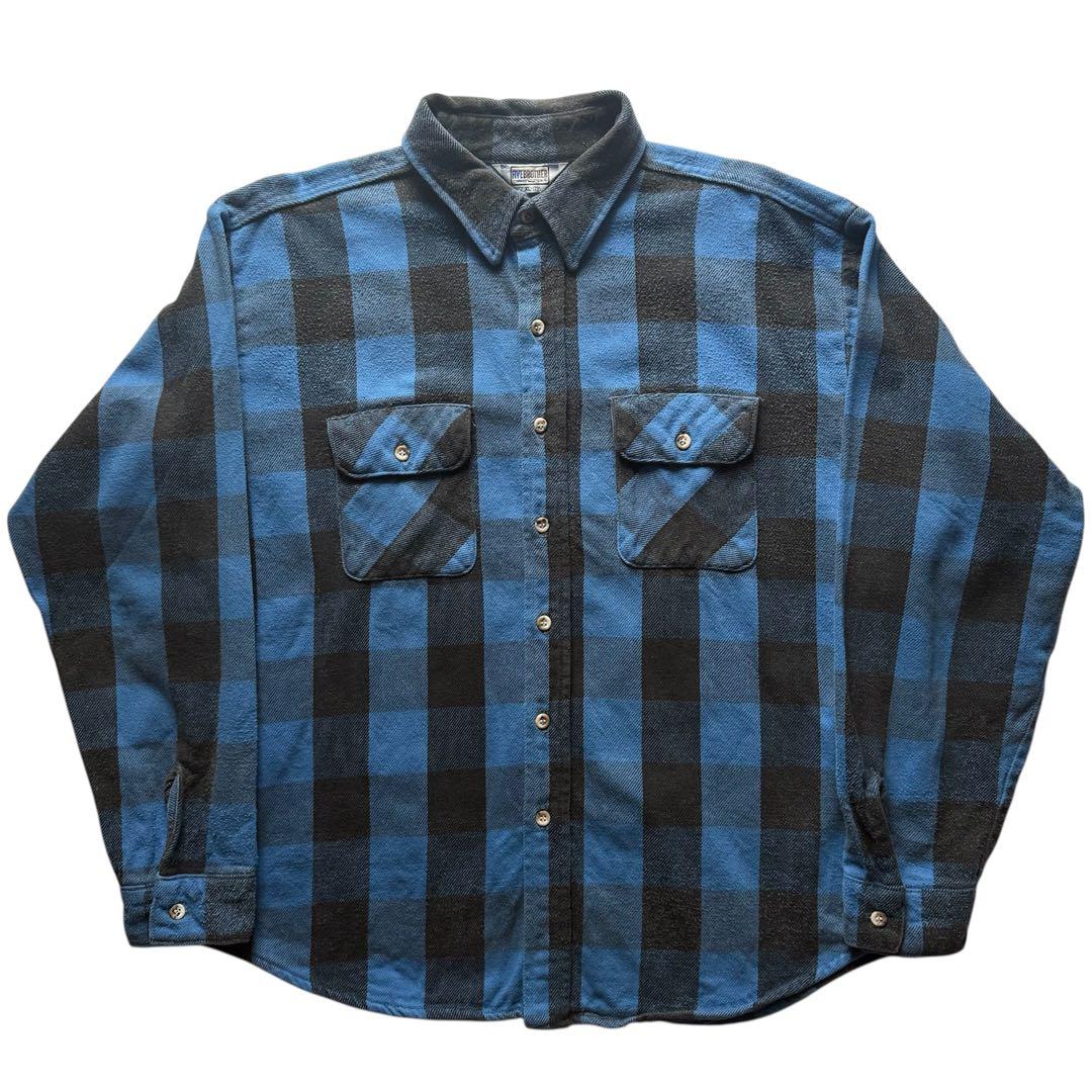 希少 FIVE BROTHER ネルシャツ XL ファイブブラザー 青黒