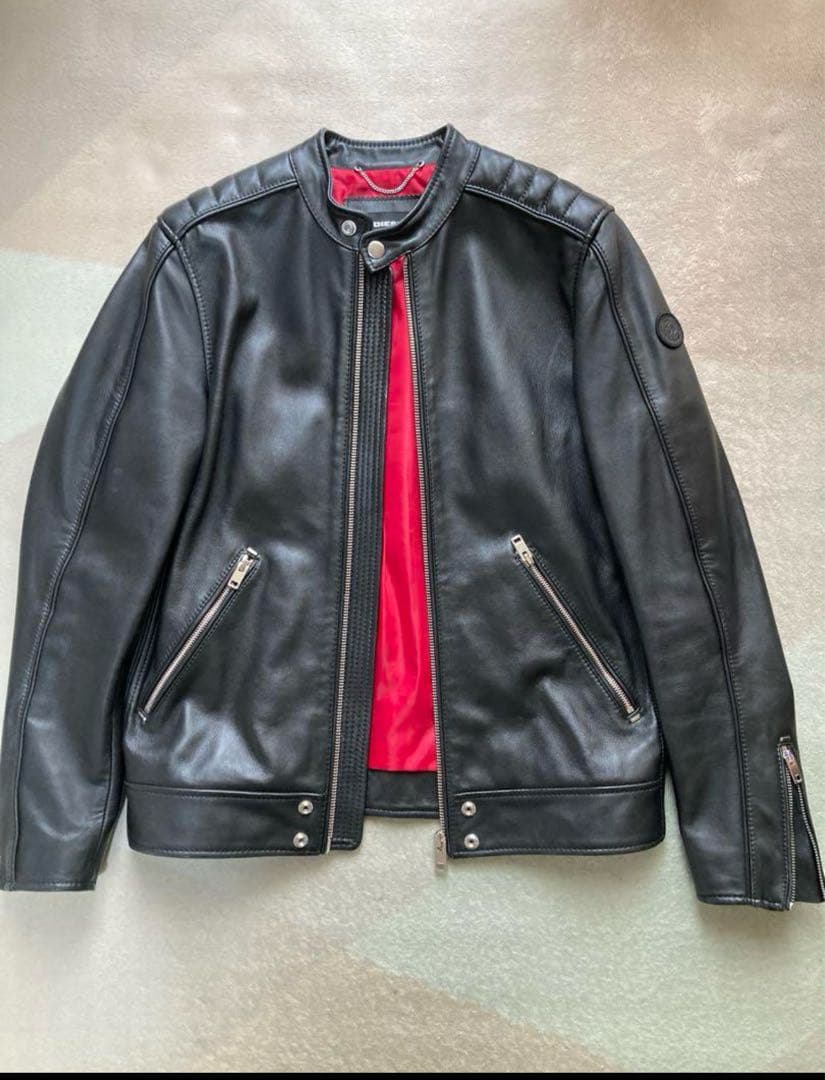 DIESEL Lサイズ ライダース ラムレザージャケット 羊 中古・古着通販】DIESEL (ディーゼル) ラムレザーシングルライダース