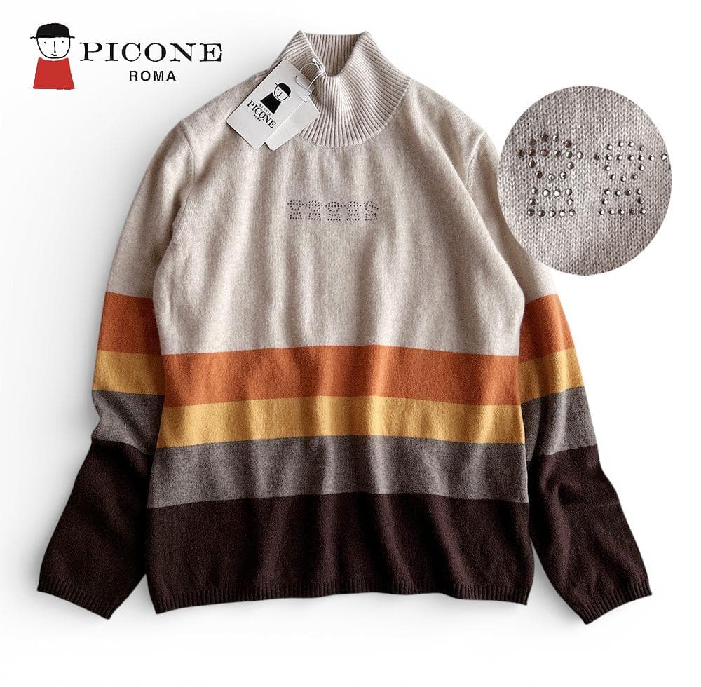 新品タグ付ピッコーネ 定価4.7万 カシミヤ100%ビジューロゴハイネックニット ウール100％裾ピコハイネックニット|スタジオピッコーネ - ゴルフ