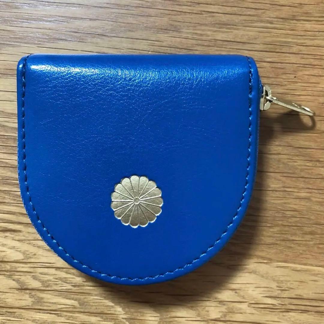 皇居 財布 馬蹄型 ケース 小銭入れ 菊の御紋 青 ブルー