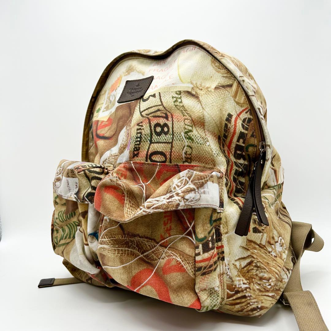 ヴィヴィアンウエストウッド オーブ キャンバス 総柄 レザー リュック TANGLED ORB JACQUARD GEORGE リュックS(ブラック)（メンズ