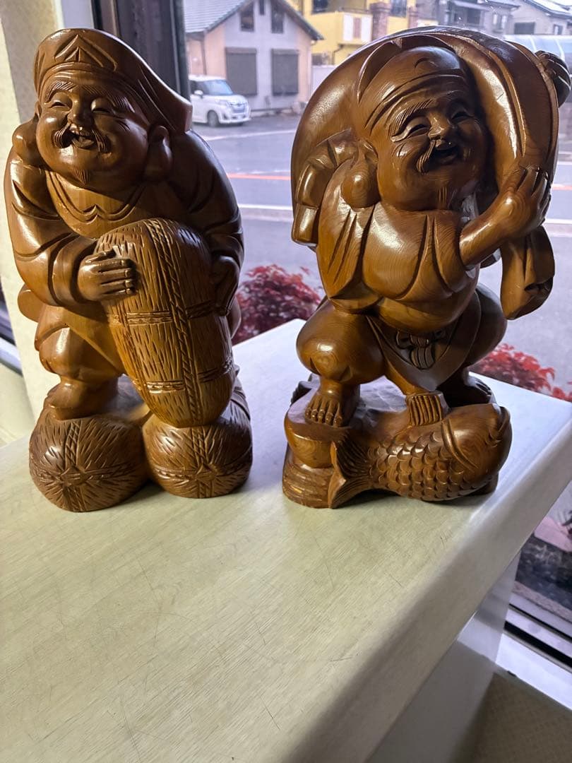 木製 福の神像 2体セット　七福神　高さ約35cm