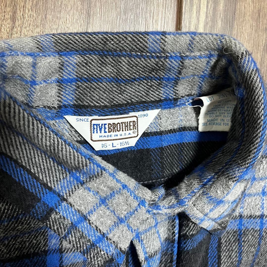 80s five brother ファイブブラザー L ネルシャツ 青黒グレー - メルカリ