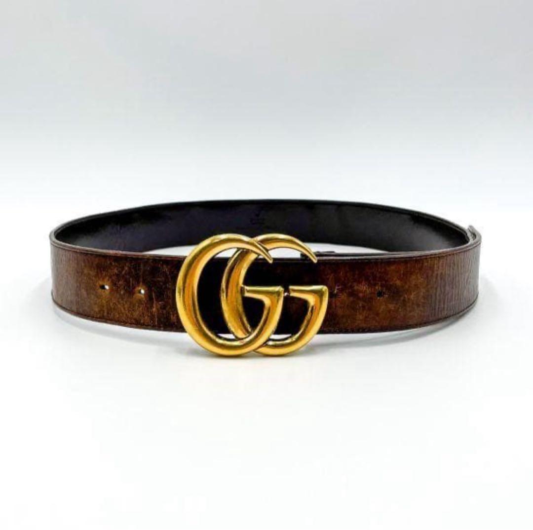 GUCCI ダブルGバックル ブラウンレザーベルト