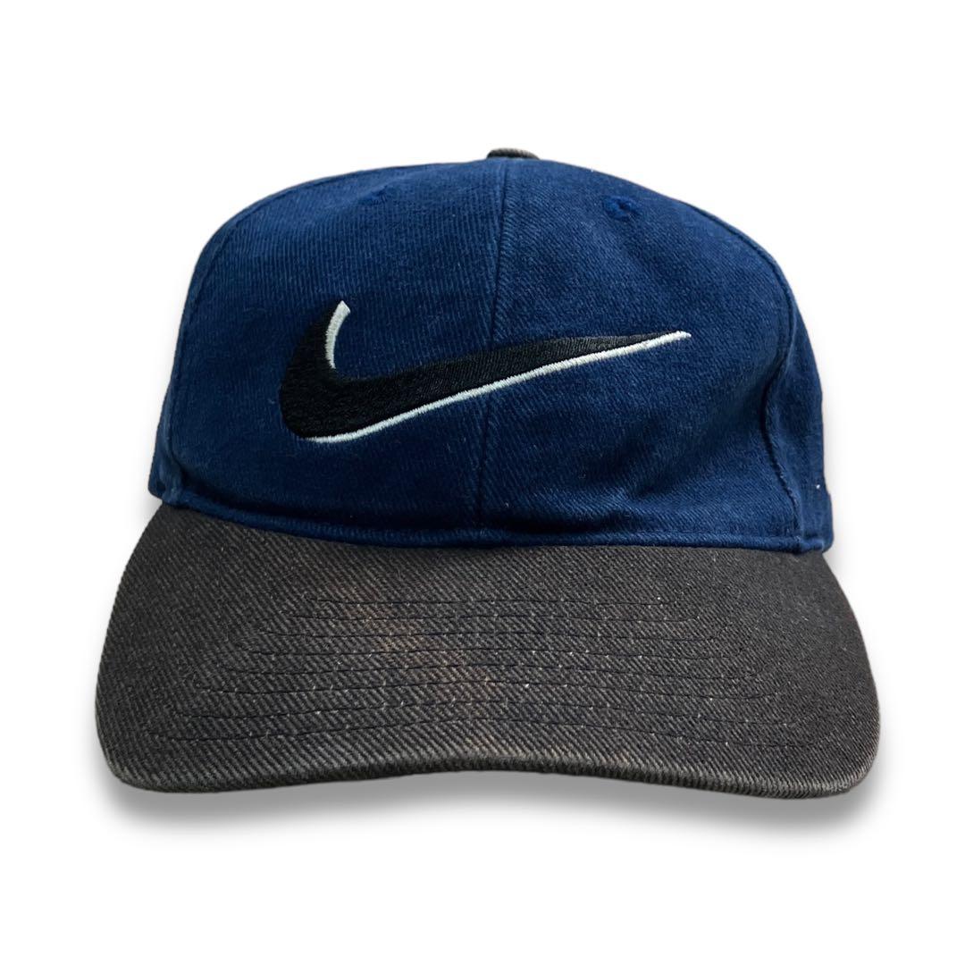 90s NIKE ナイキ スナップバックツートンキャップ 帽子 ネイビー レア