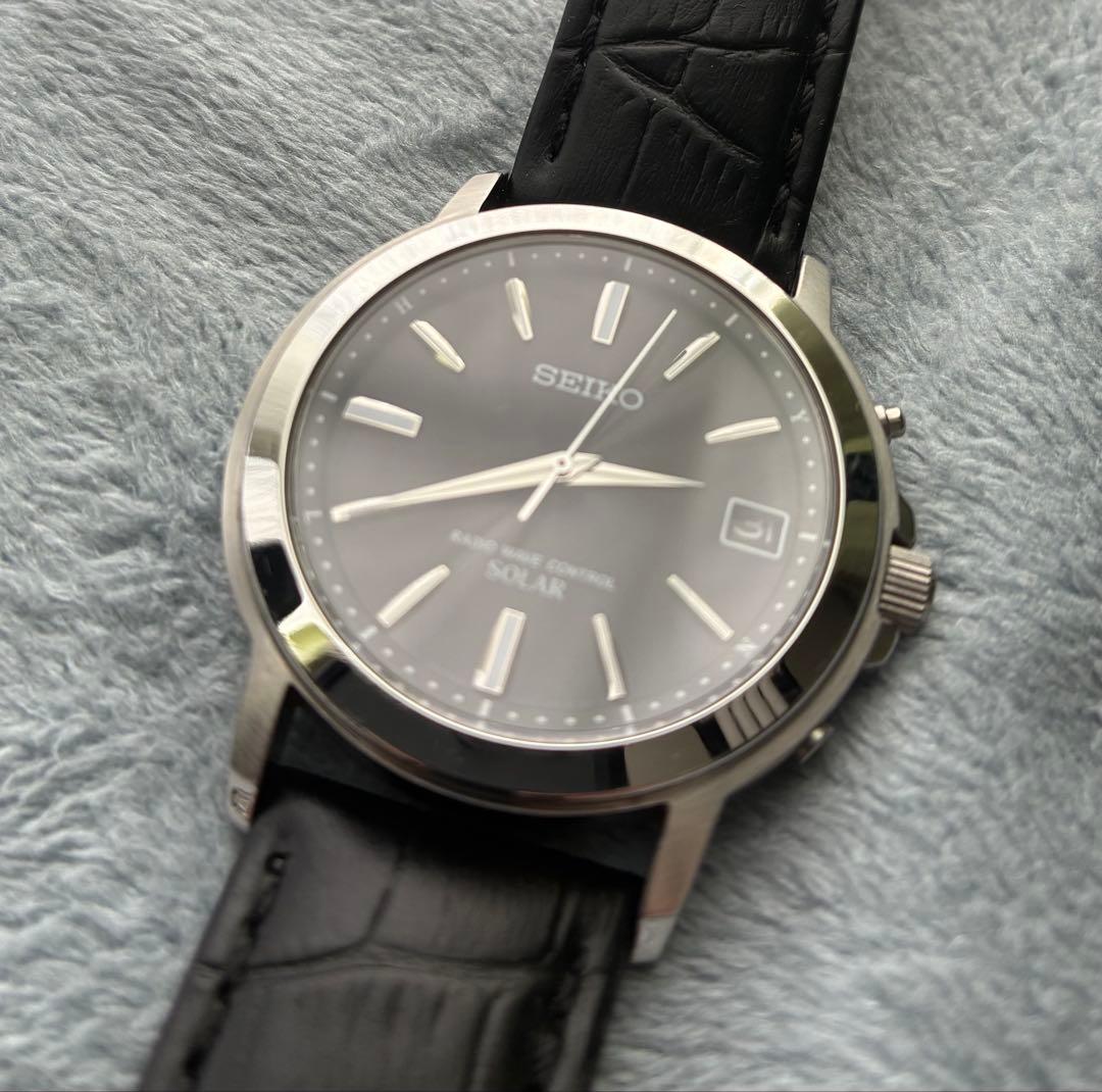 SEIKO セイコー 電波ソーラー 腕時計 レザーベルト メンズ