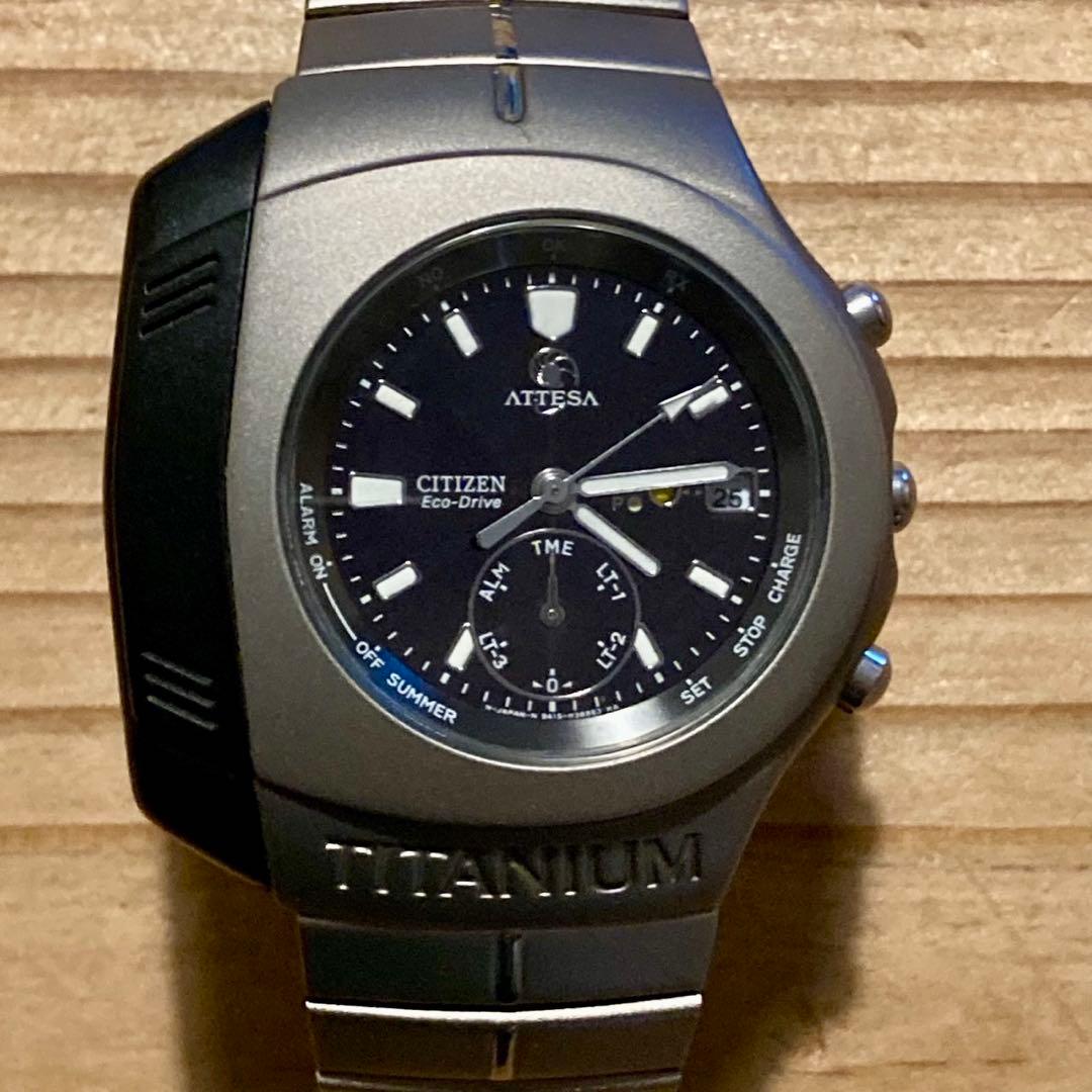 シチズン Attesa 9417 電波時計 チタン 稼働品