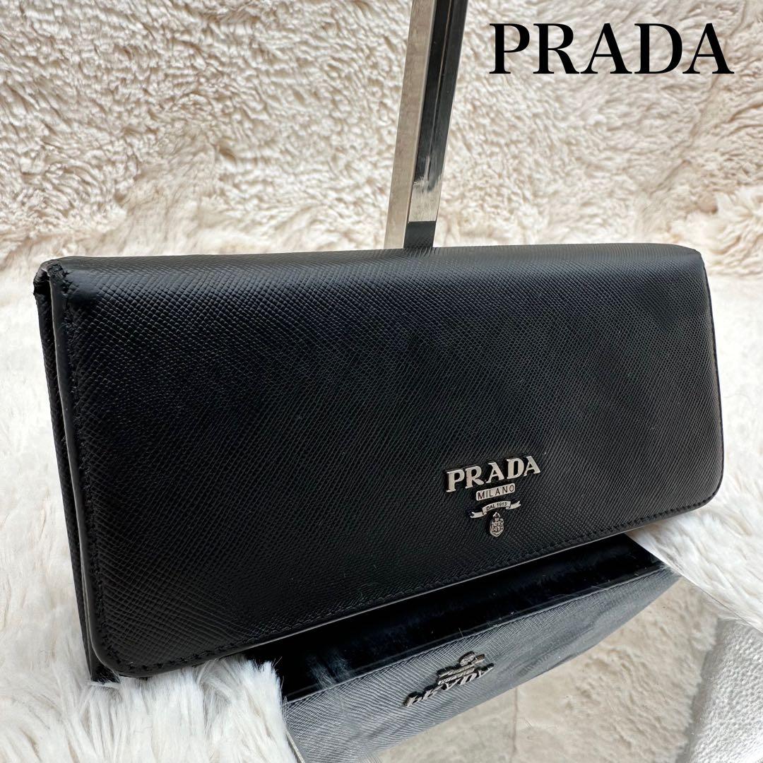 ✨美品✨プラダ　長財布　メタルロゴ　バイカラー　サフィアーノレザー　黒　赤