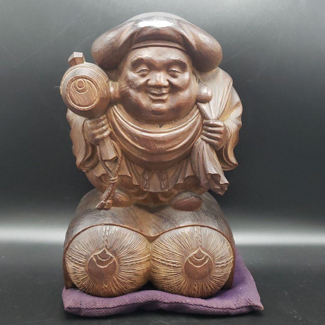 木彫り　大黒様　一刀彫　手彫り　細密　欅　置物　時代物　総重量4.8㎏　送料無料