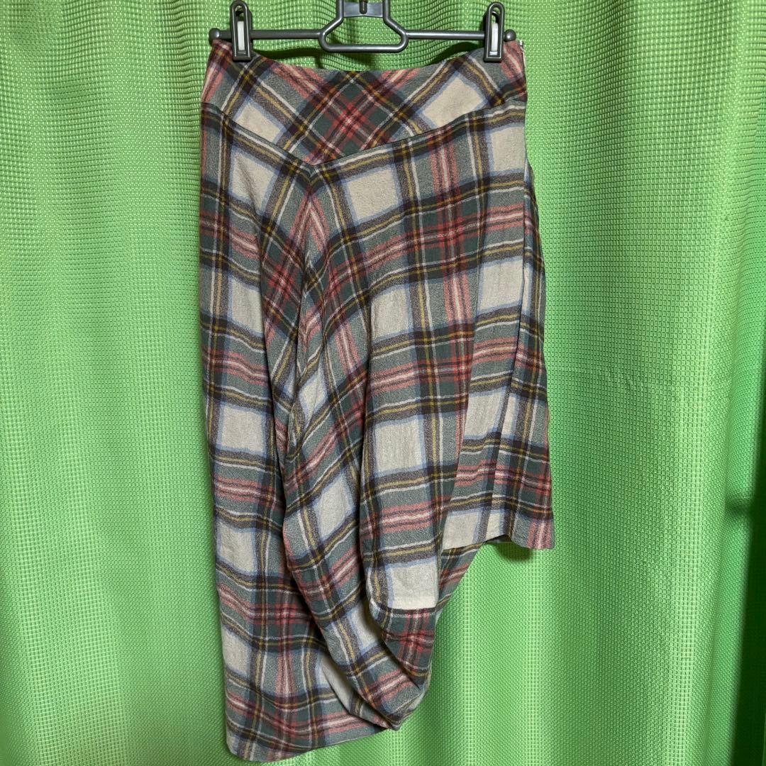 ヴィヴィアンウエストウッド アングロマニア チェック 変形ロングスカート 赤