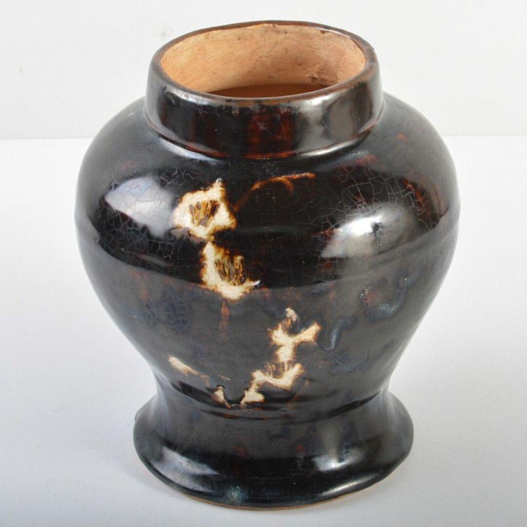 磁州窯黒釉　花文瓶