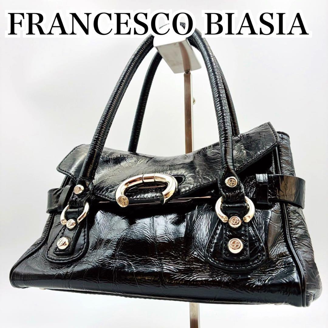 フランチェスコビアジア パテントレザー ハンドバッグ シルバー金具 黒 y2k