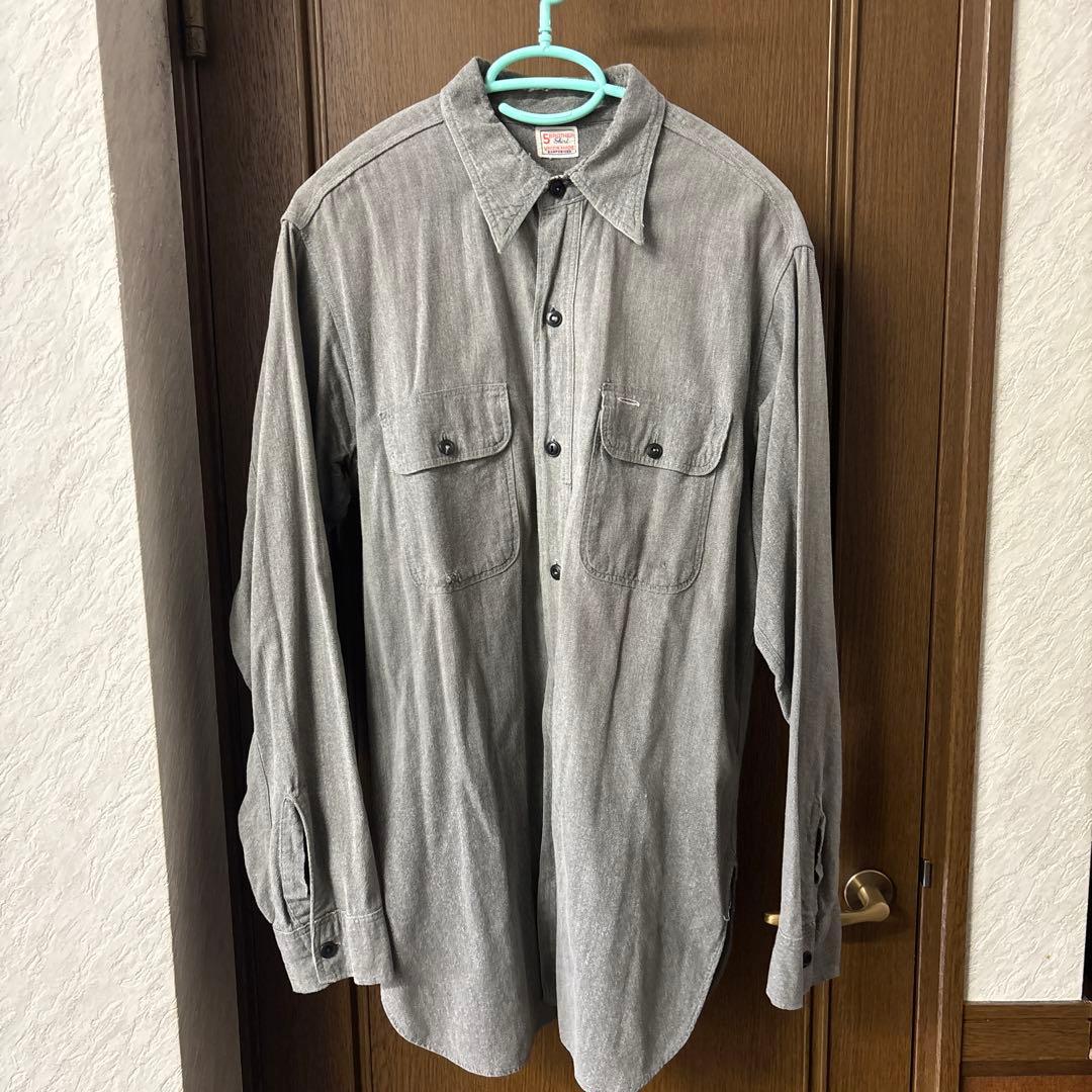 40s FIVE BROTHER”ブラックシャンブレー”黒シャン マチ付 シャツ