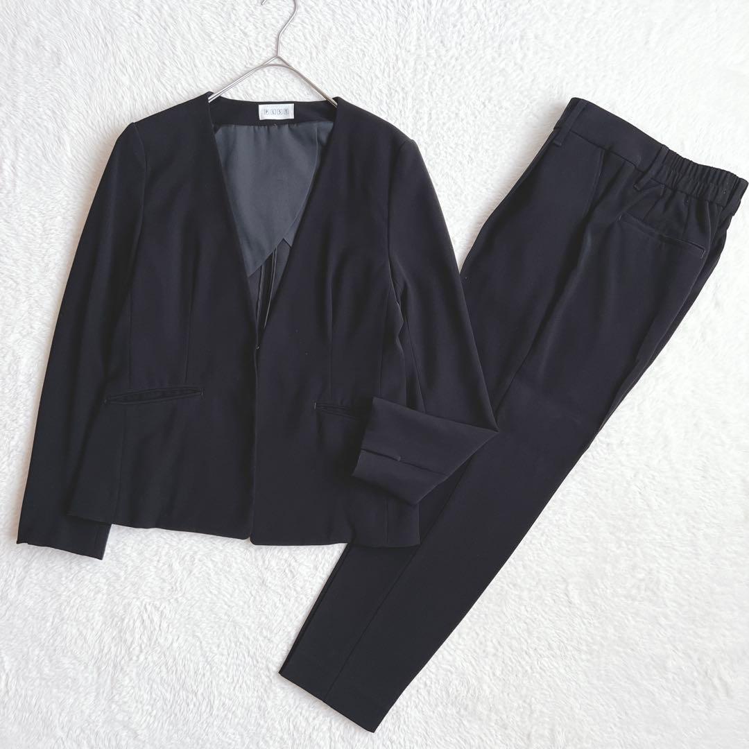 美品✨プラステ ノーカラージャケット パンツスーツ セットアップ ブラック L