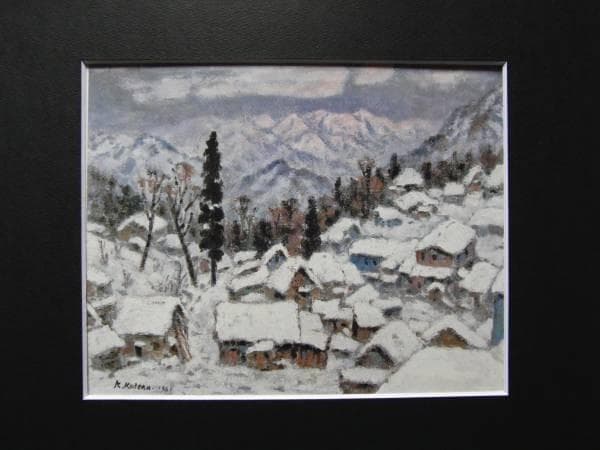 小寺健吉、【雪の町の夜明け　蔵王】、希少な大判額装用画集より、美品