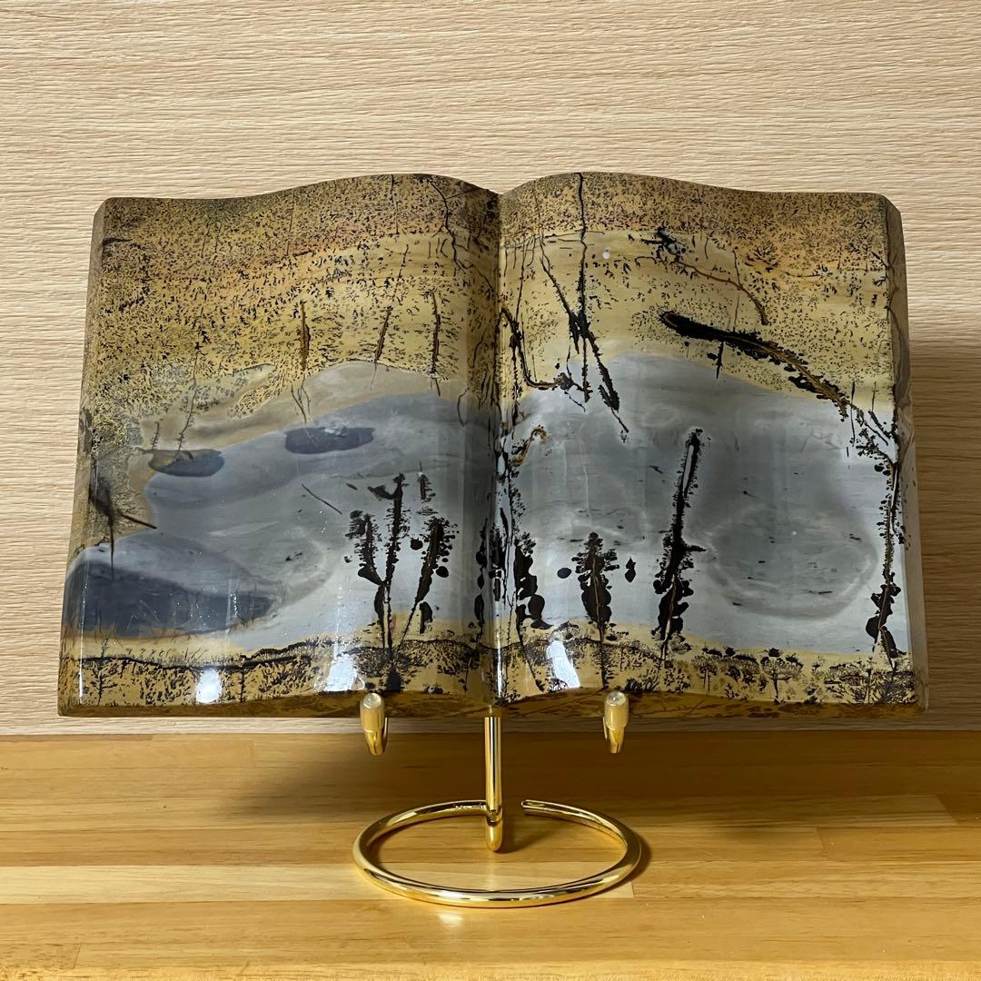 ⬛︎【１点もの】ピクチャージャスパー　天然石　ブックスタイル　自然風景模様　台座付 まるで絵画！ピクチャージャスパー＊ペインティングストーンプレート