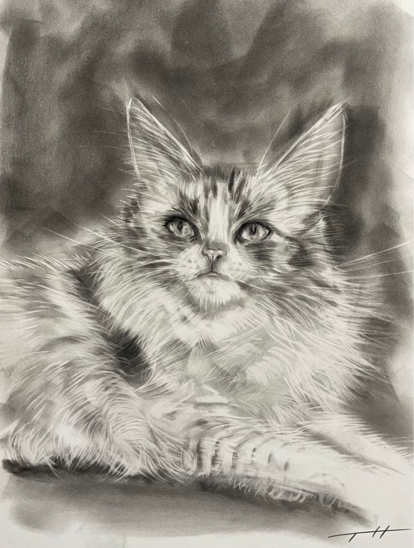 服部哲也1683【猫になった君】サイベリアン ドローイング パステル 原画 絵画