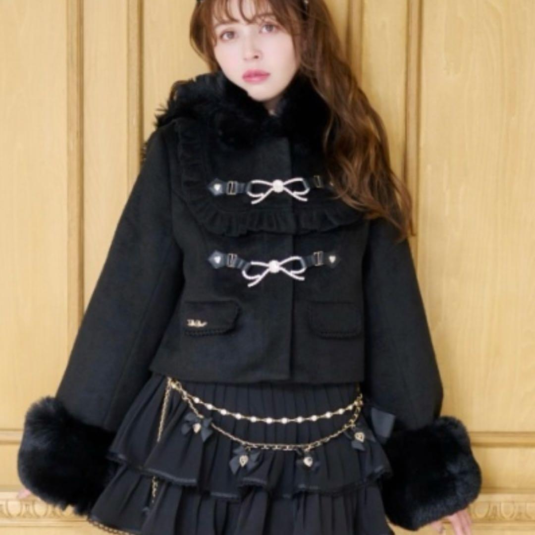 ビジューリボンショートフードコート リズリサ ブラック