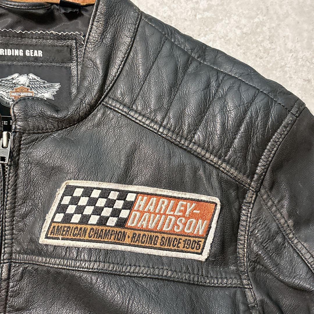 HARLEY-DAVIDSON シングルライダースジャケット L ワッペン 黒 - メルカリ