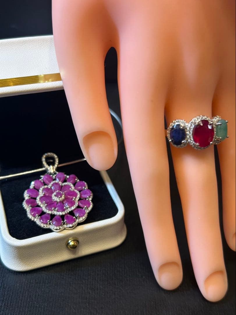 t*a様 天然石ルビーデザインネックレス＆サイズ限定18号デザインリング19号￼