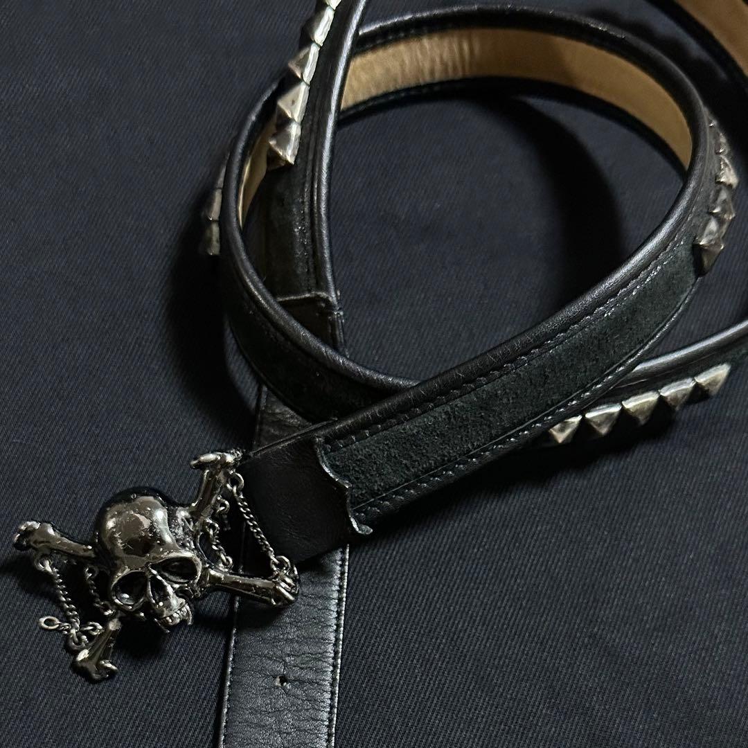00s Roen スカル バックル スタッズ レザー ベルト