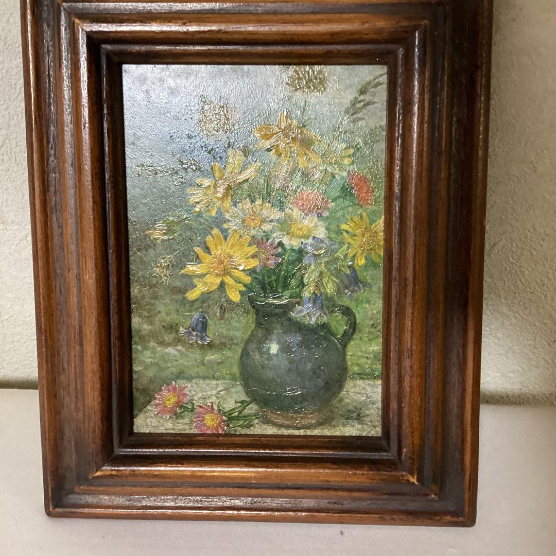 油彩画　花瓶の花　【静物】　額装　肉筆画　メイドイン　オーストリア　即決品