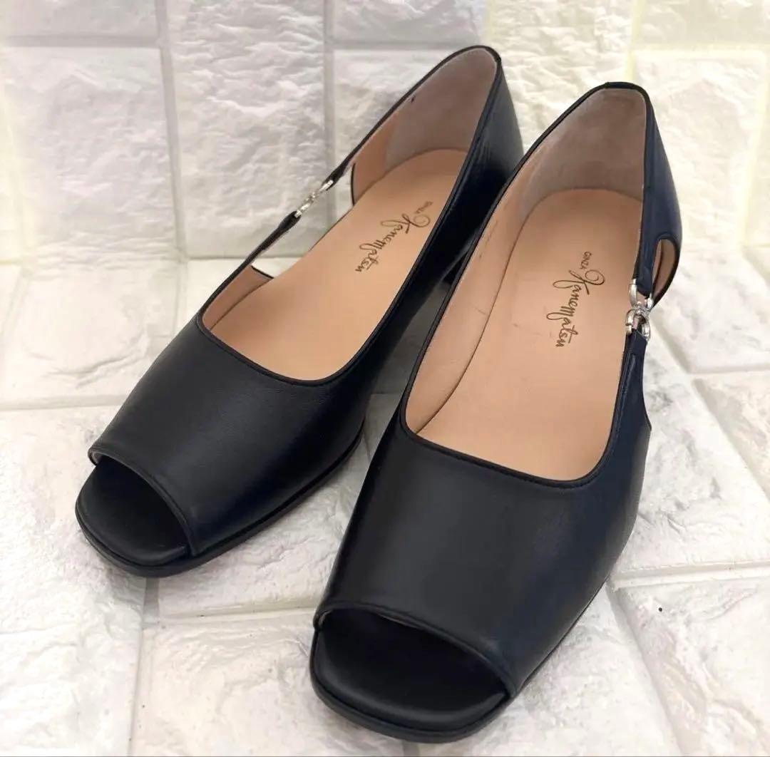 極美品⭐️銀座カネマツ⭐️オープントゥブラックパンプス23cm - メルカリ