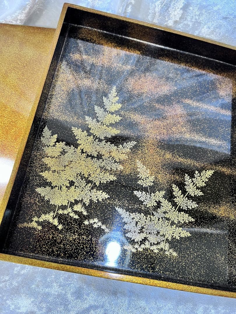 蒔絵 月に波紋硯箱 明治期 金蒔絵 高蒔絵 合せ箱 漆器 文箱 山と太陽の