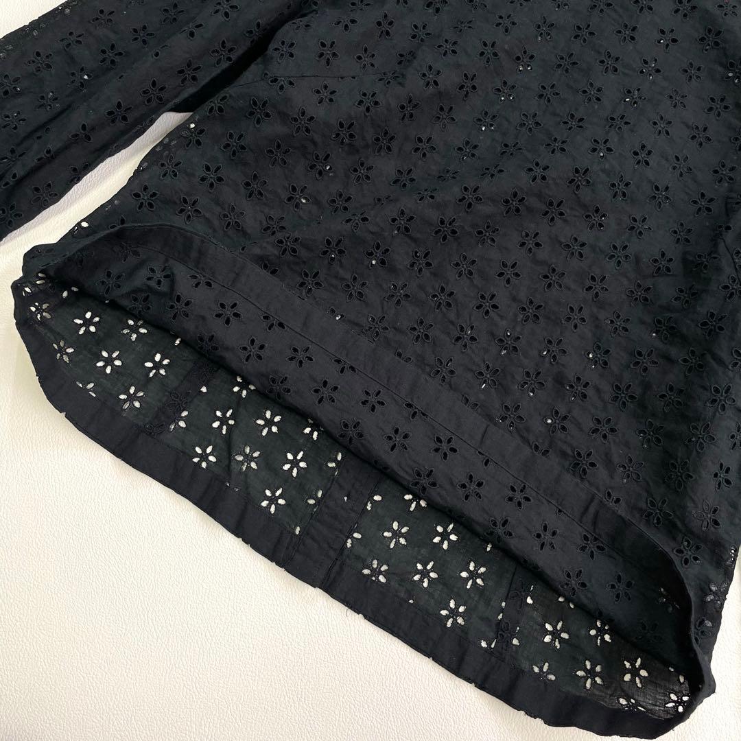 6325【美品】45R カットワークブラウス 度甘平カットワークブラウス 黒