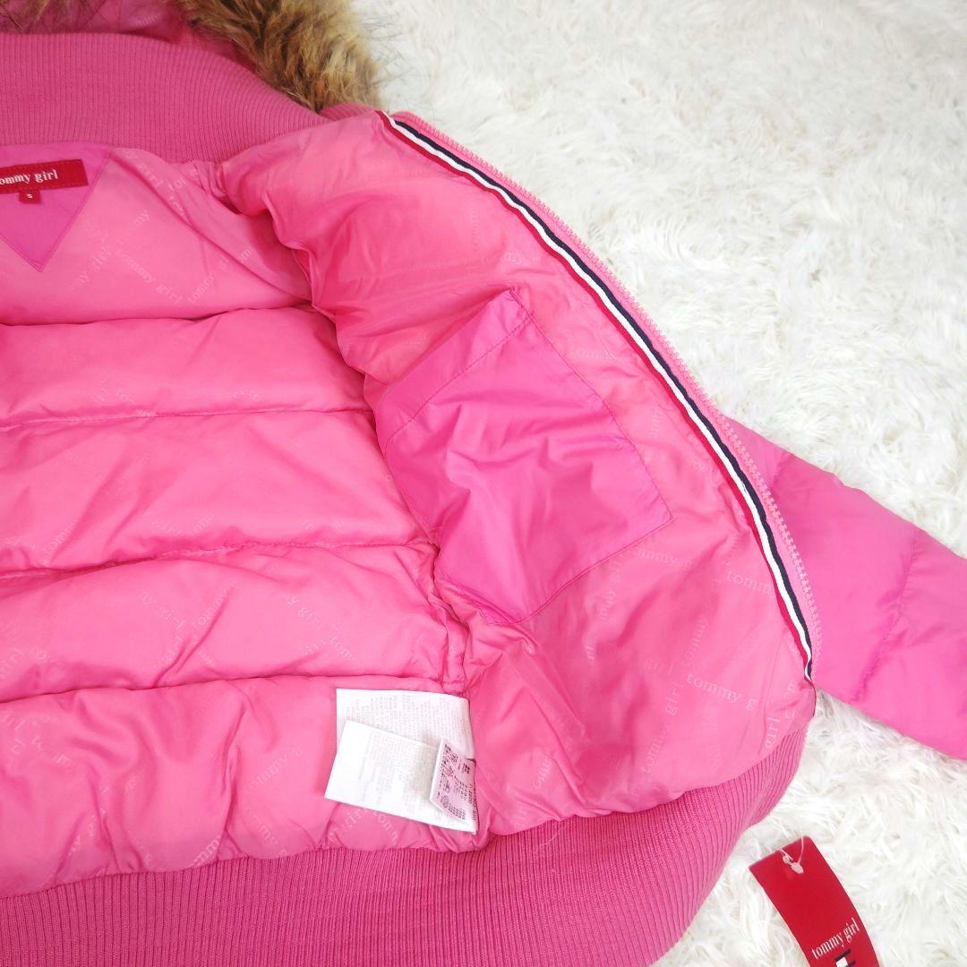 トミー ガール ダウン ジャケット ファー フード タグ ピンク ロゴ S