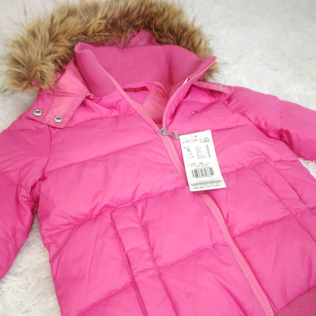 トミー ガール ダウン ジャケット ファー フード タグ ピンク ロゴ S