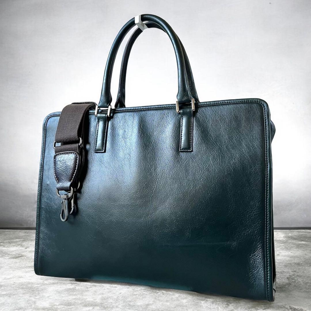 2way ビジネスレザーファクトリー ビジネスバッグ グリーン ショルダーバッグ
