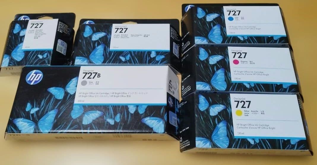 HP 727シリーズインク6個セット保証期限切れ品 HP 727B 727 純正インク ブラック3種/カラー3種 6色セット 130mL 各1