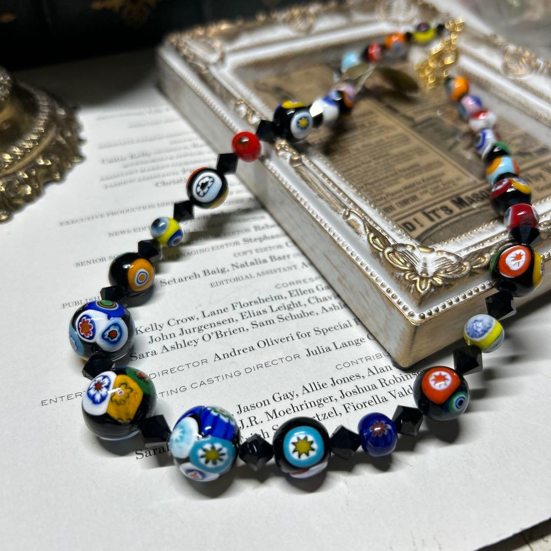 イタリア製ヴェネツィアンガラスのネックレス ミルフィオリ とんぼ玉