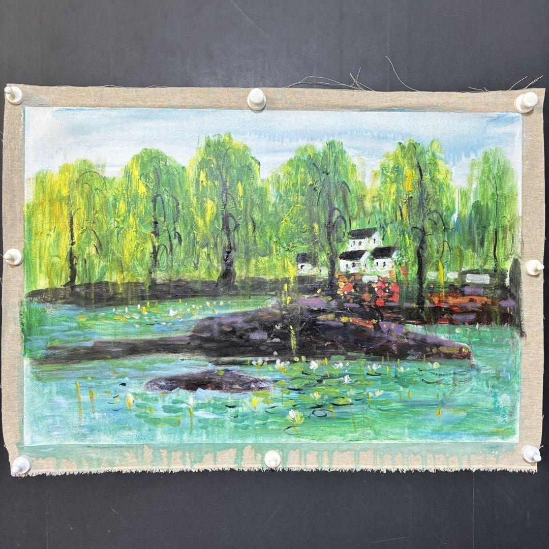 手描き 水彩・油彩画 林風眠 作品図 風景画 キャンバス 約70×100cm