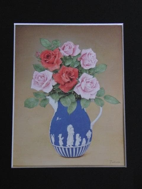 戸嶋但、【薔薇の夢】、希少な額装用画集より、新品額装付、状態良好