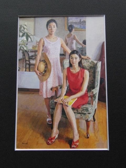 池田清明、【姉妹】、希少な大判額装用画集より、美品、日本人画家、新品額装付