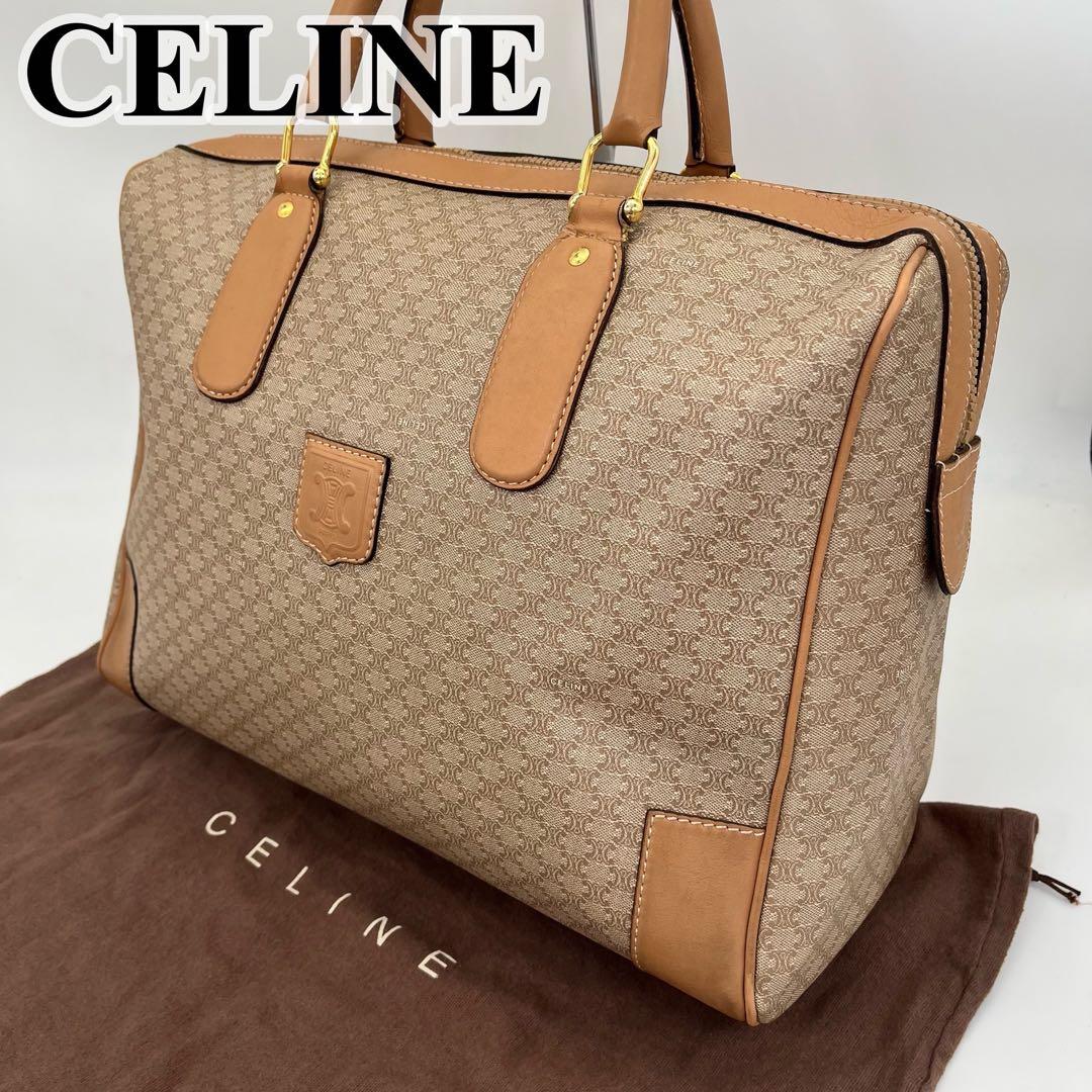 CELINE ボストンバッグ 手提げ ホワイトマカダム柄 トリオンフ 大容量