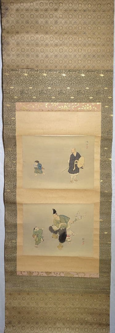 松本楓湖　人物　色紙2枚　歴史画　掛け軸　合わせ箱　書画、骨董品、美術品