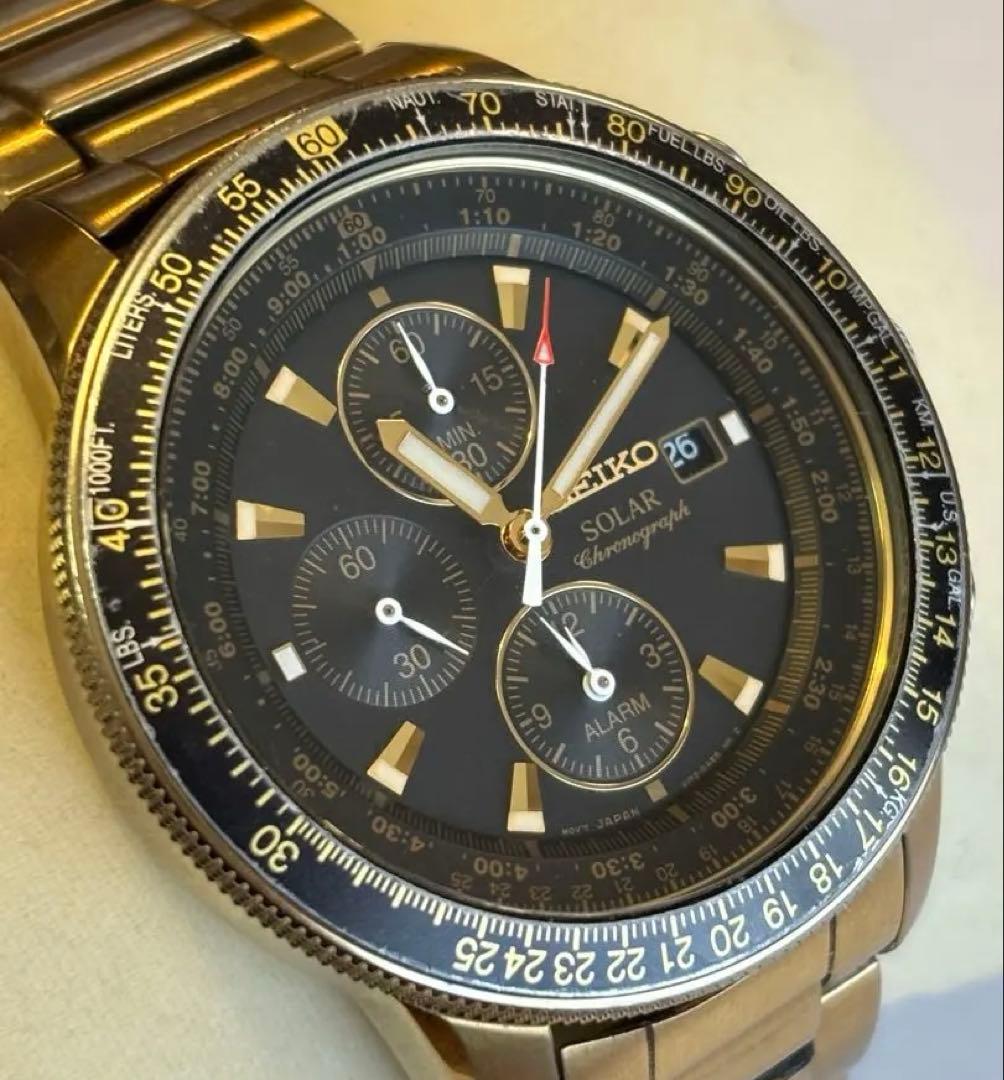 【美品箱付】SEIKO クロノグラフ セイコー ソーラー メンズ 腕時計