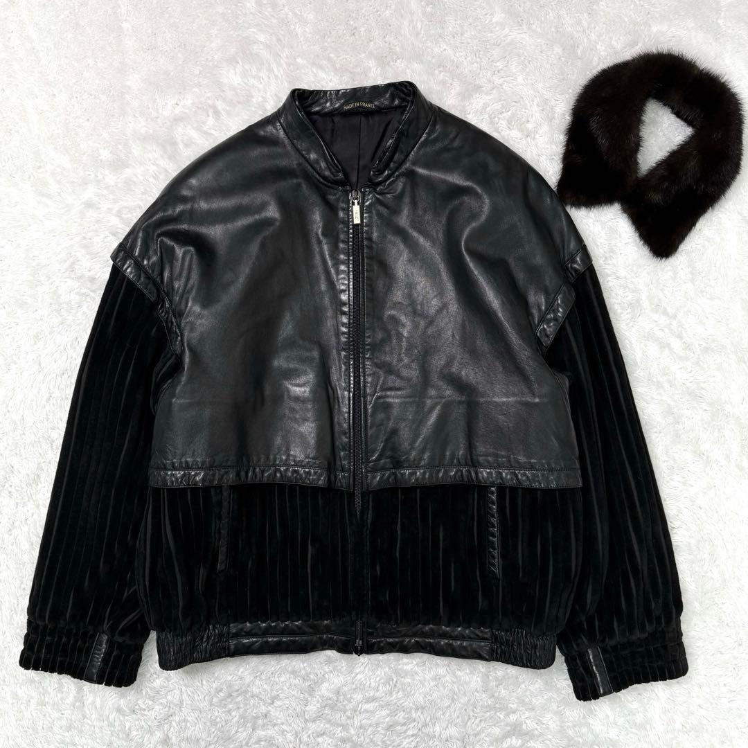 美品】zilli〈ジリー〉仏製ラムレザー×ミンクファー2way中綿ブルゾン黒