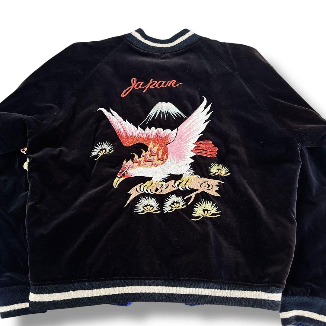 WAREHOUSE 別珍 スカジャン 鷹×虎×龍 刺繍 リバーシブル 黒×青 - メルカリ