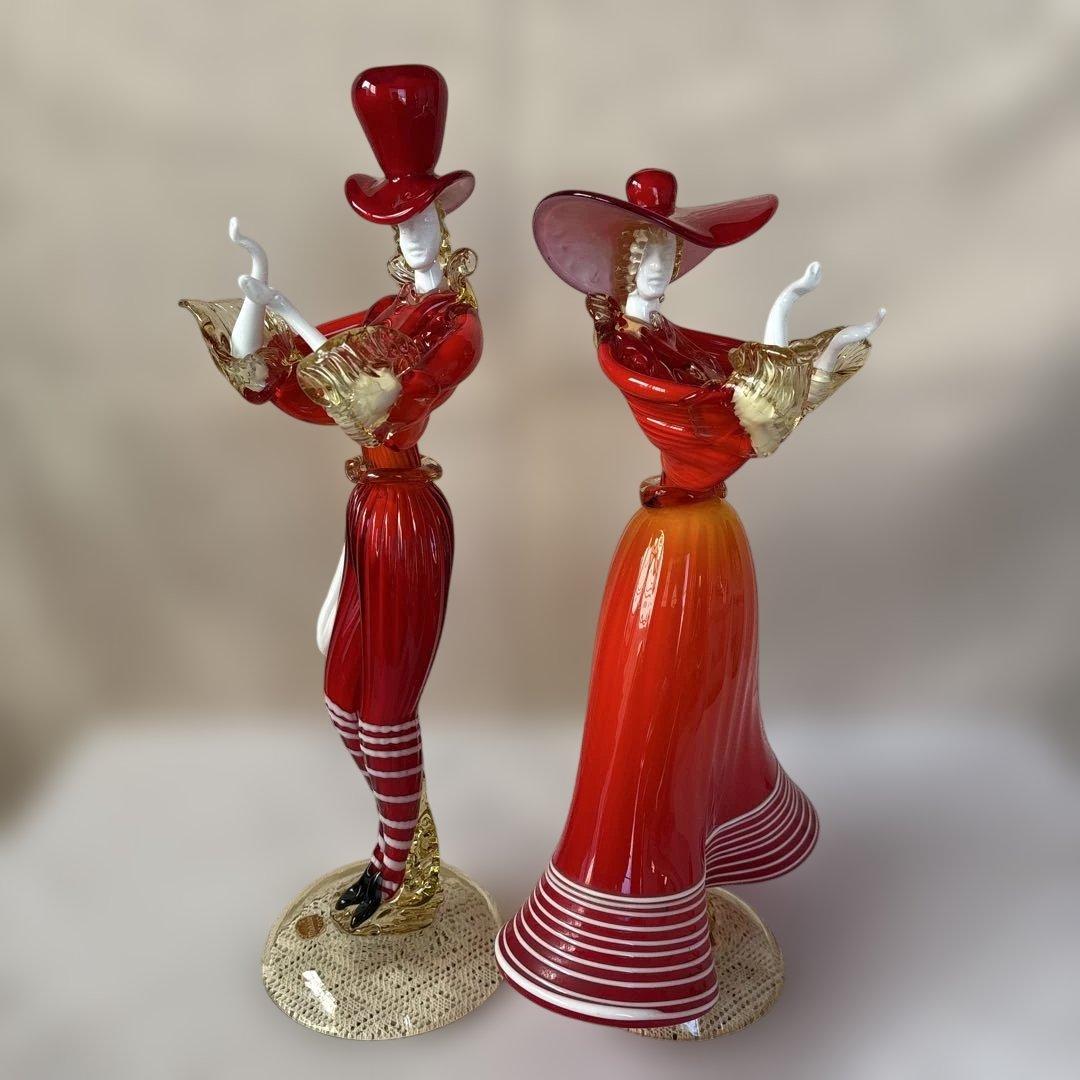 ベネチアングラス　ペア人形　ムラーノ　アンティーク