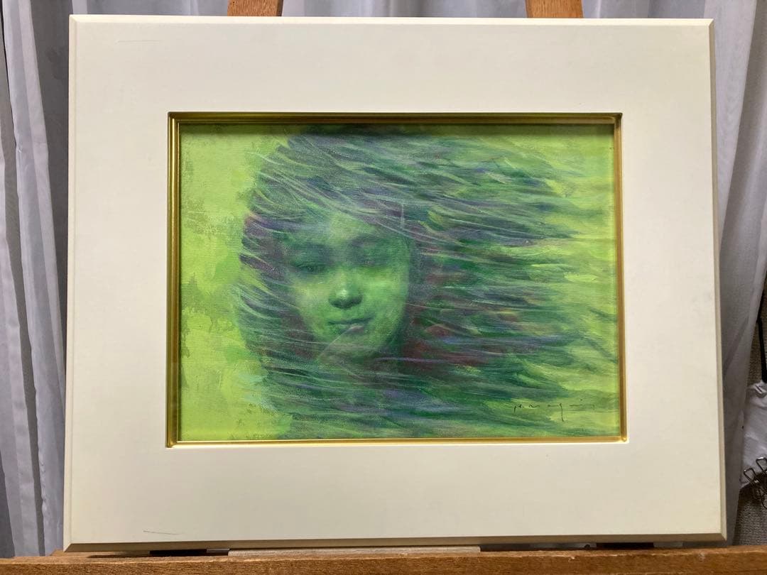 油彩 油絵 肉筆 【荒木尚】 「風」 サイン F4号 額装 美術年鑑掲載作家